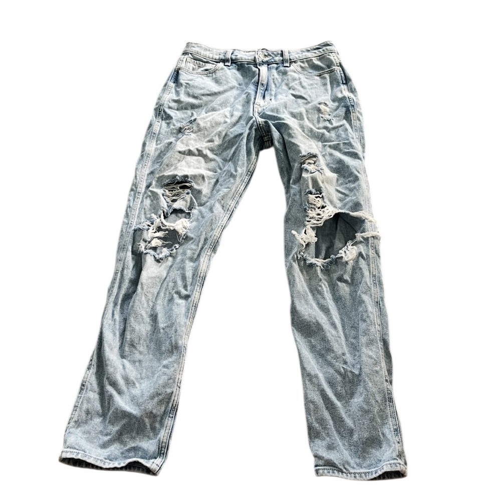 Hollister Womens Ultra High-Rise Mom Jean Distressed Light Blue Jeans Size 28